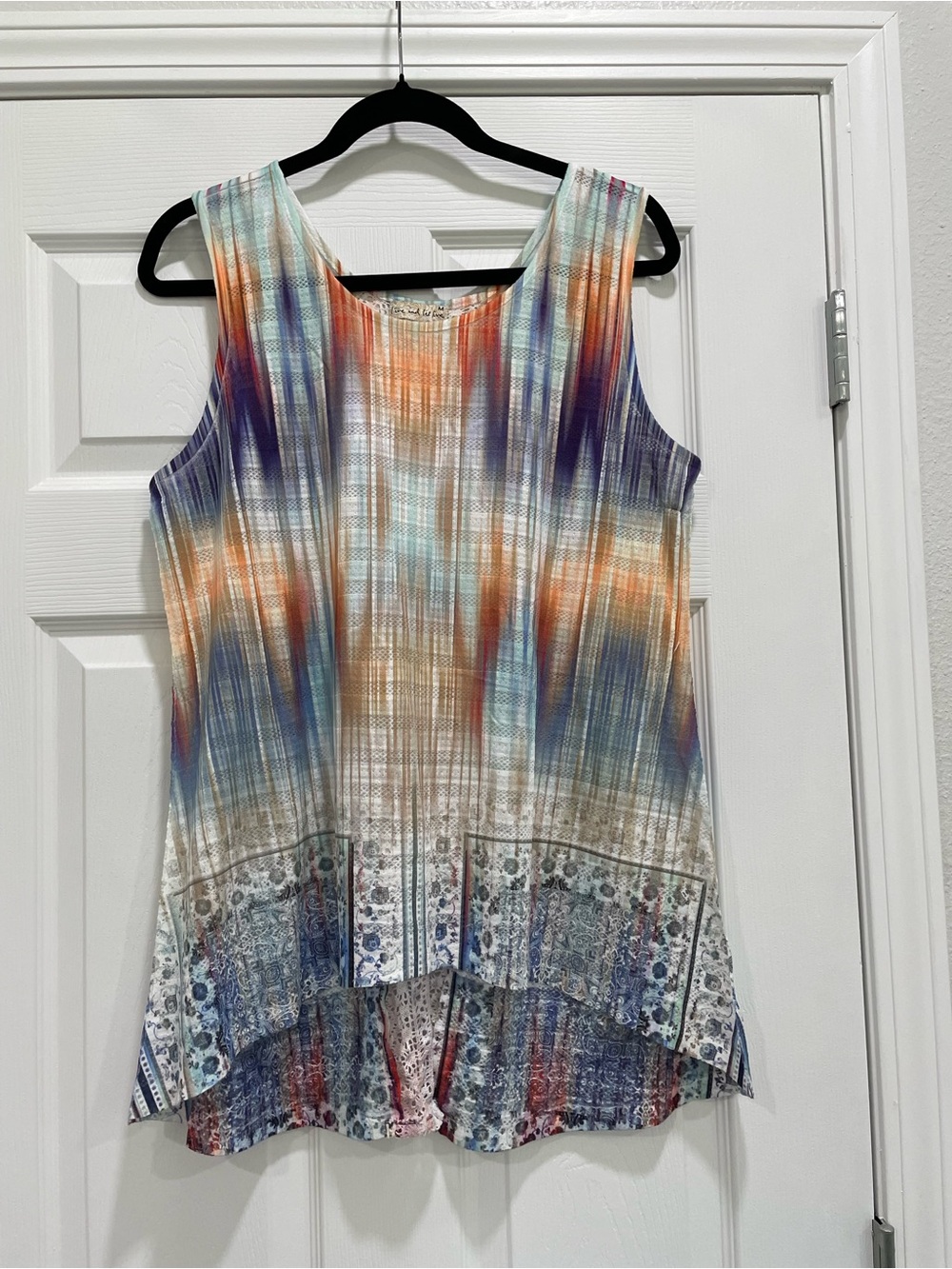 “Live and Let Live” Sleeveless Multicolor Border-Print Tank Top